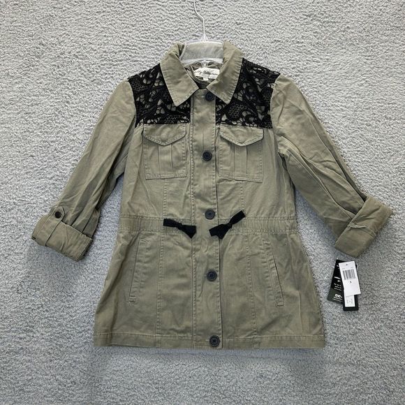 Shelby & Palmer Jackets & Blazers - Shelby Collection Jacket Womens Small Green‎ Military Lace Trim Utility Full Zip